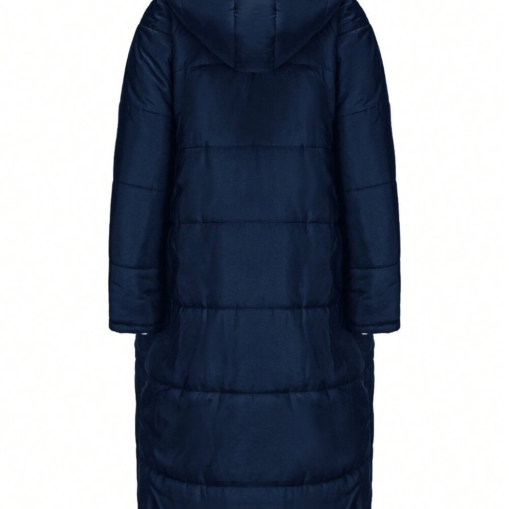 Navy Blue Casual Women's Reversible Hooded Mid-Length Thick Padded Jacket - Picture 5 of 6